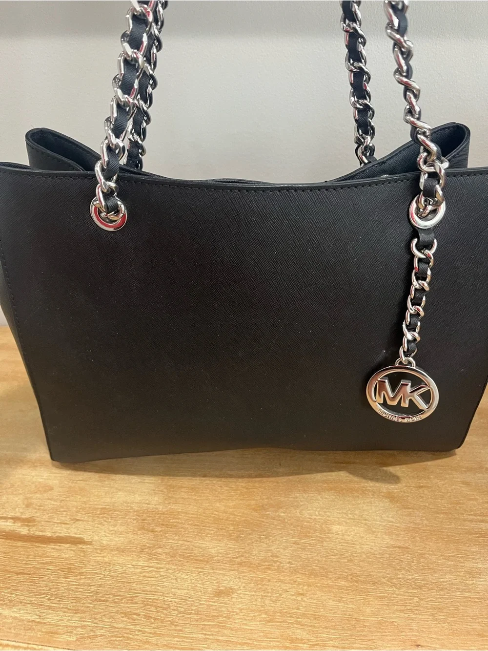 Michael Kors Black Tote with Silver Chain Handles